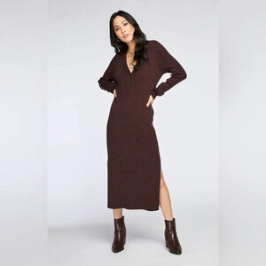 Gentle Fawn Penny Button Up RIbbed  Knit Dress in Brown